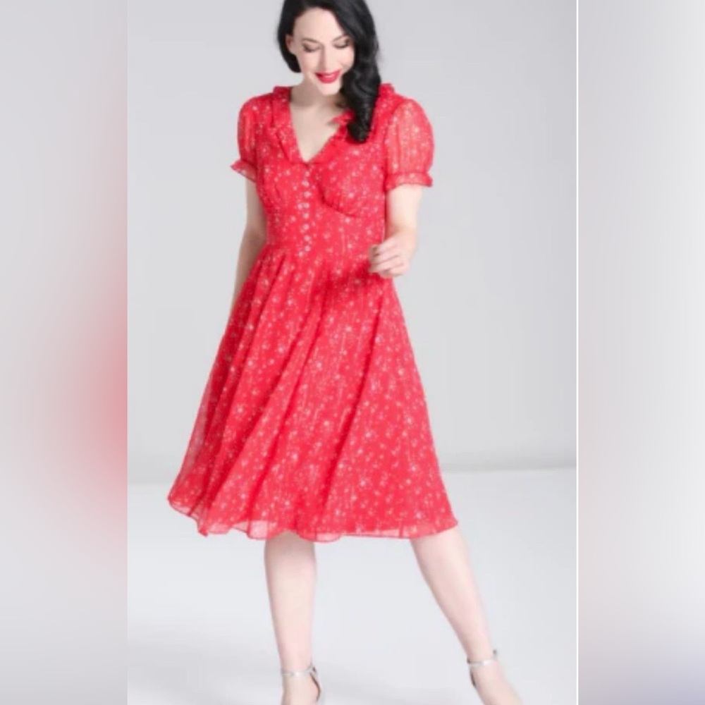 NWOT Hell Bunny Cassiopeia Red Floral Midi Dress